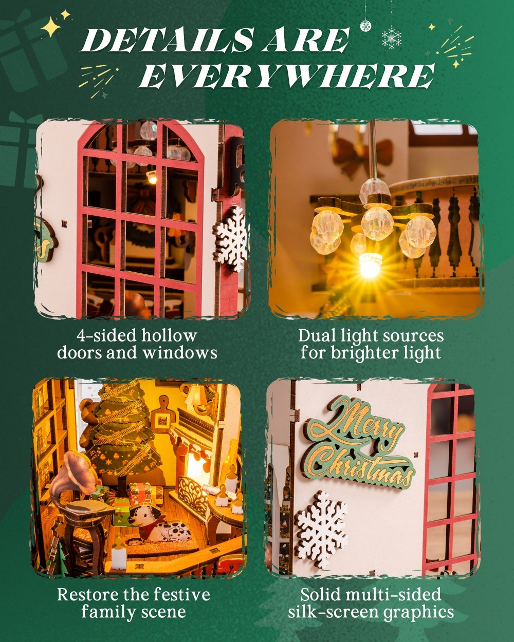 Product features with text on a green background