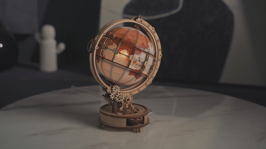 Luminous Globe - 3D Wooden Puzzle with LED Light & Moving Gears