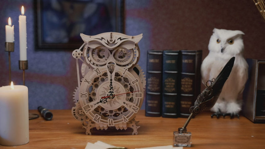 Mechanical Owl Clock – 3D Wooden Puzzle with Timer & Quartz Movement